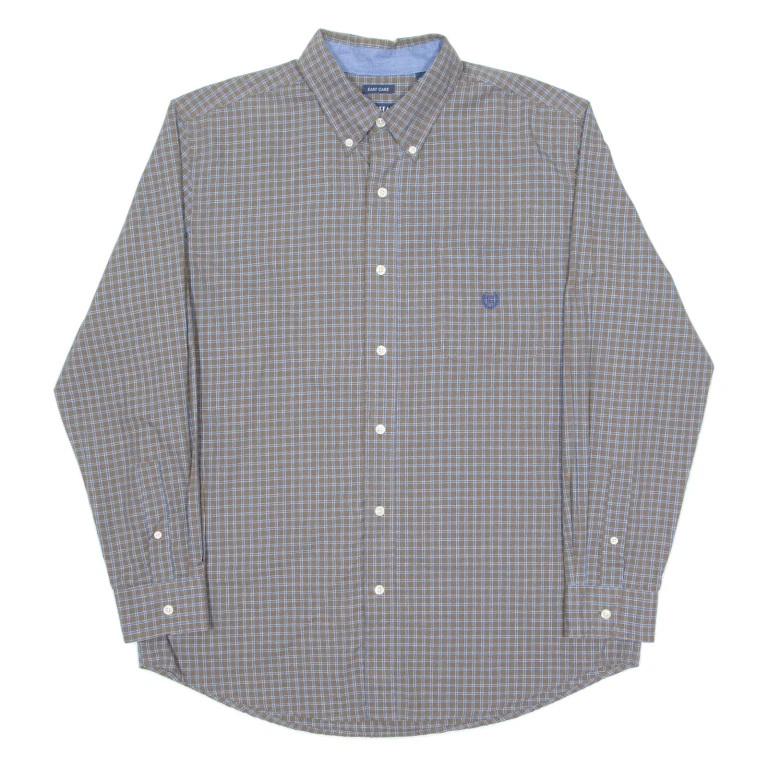 CHAPS Mens Shirt Brown Check Long Sleeve L