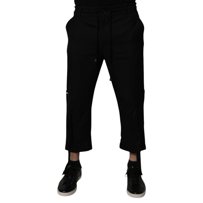 Black Polyester Men Cropped Pants Virgin Wool - Men