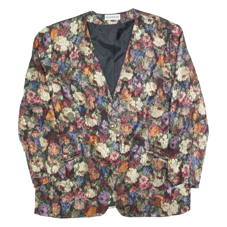 HARDOB Womens Blazer Jacket Black Viscose 90s Floral L