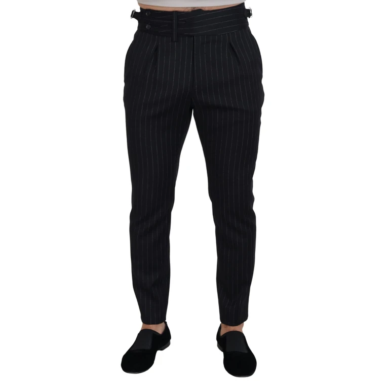 Dolce & Gabbana Black Wool Striped Chino Pants Nylon Elastane Polyester - Men
