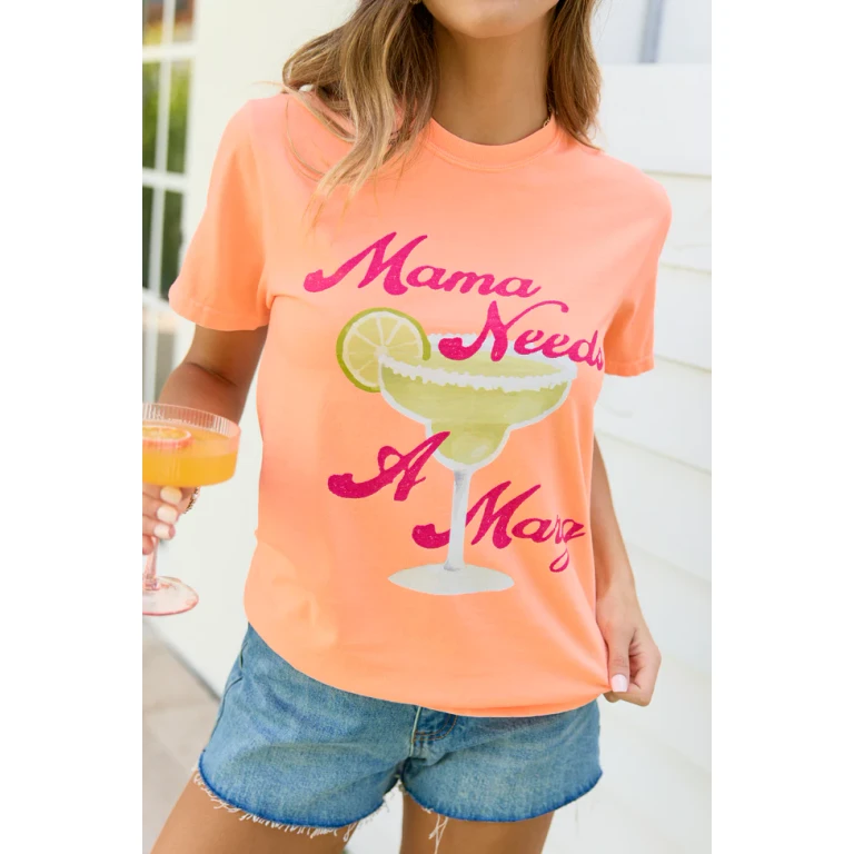 Mama Needs A Marg Neon Orange Graphic Tee
