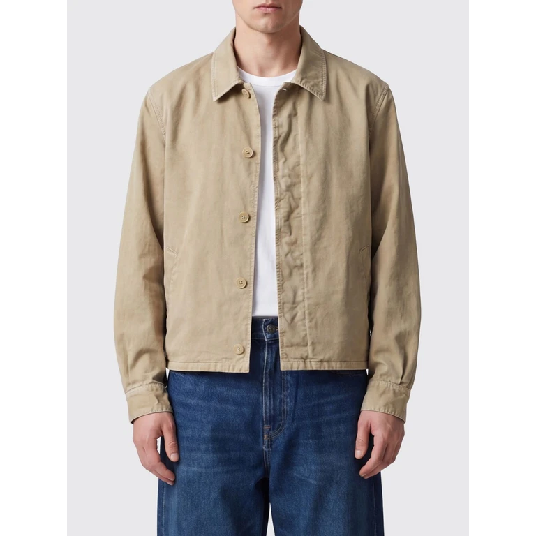 Long-Sleeved Cotton Shirt Jacket with Slant Pockets (A26SB01LFBE)