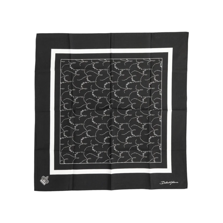 Dolce & Gabbana Black White Printed Square Men Foulard Scarf Black/white Cotton - Men