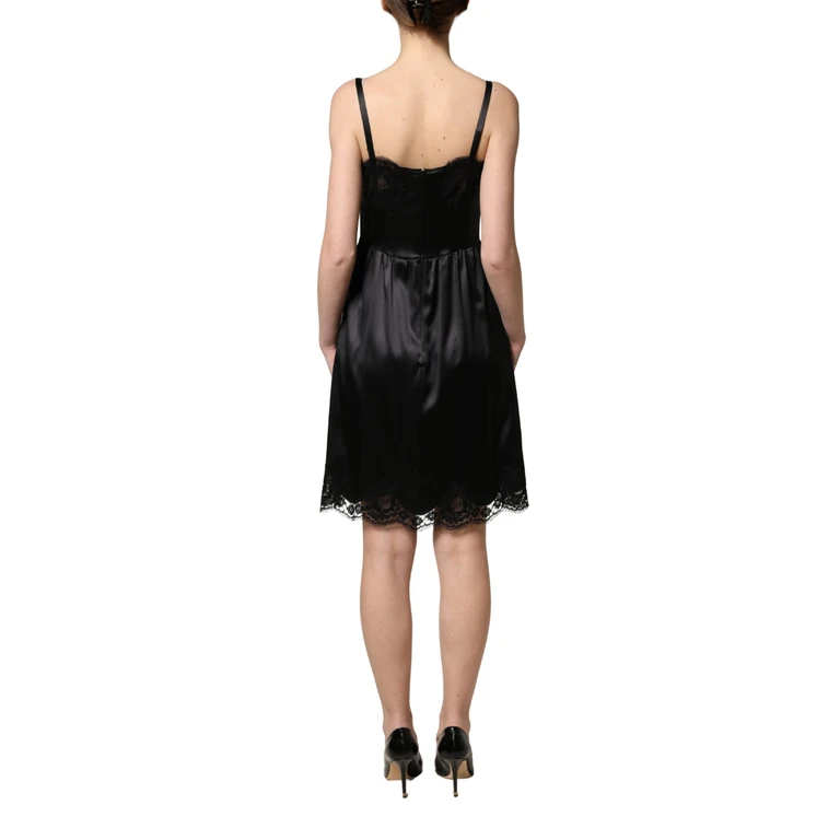 Dolce & Gabbana Black Silk Satin Lace Sleeveless Mini Dress Cotton Elastane Nylon - Women