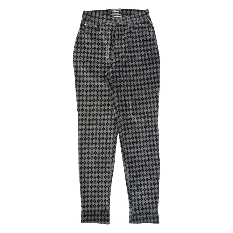 VERSACE Diamond Womens Velvet Trousers Grey Slim Skinny W26 L30