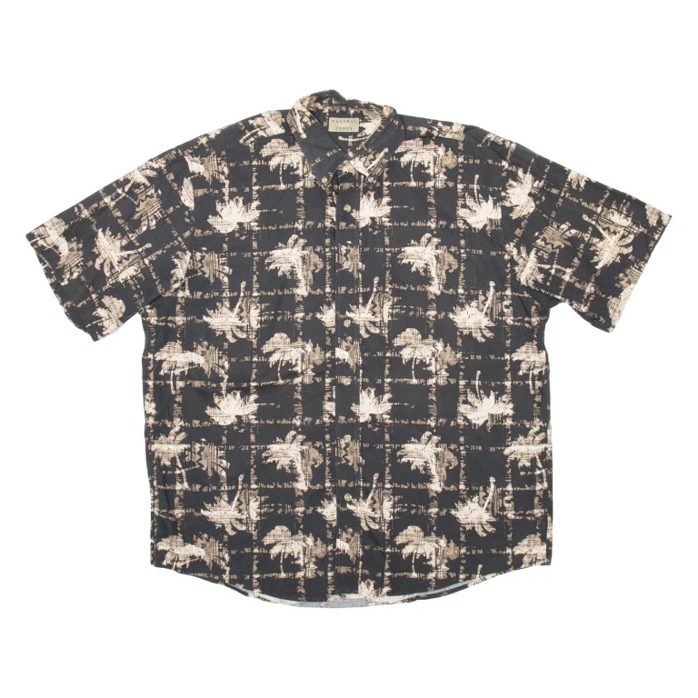 NATURAL ISSUE Mens Hawaiian Shirt Black Crazy Pattern L