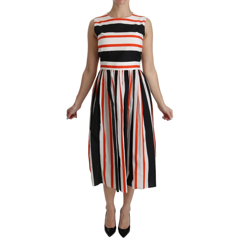Dolce & Gabbana Multicolor Stripes A-Line Pleated Midi Dress Cotton - Women