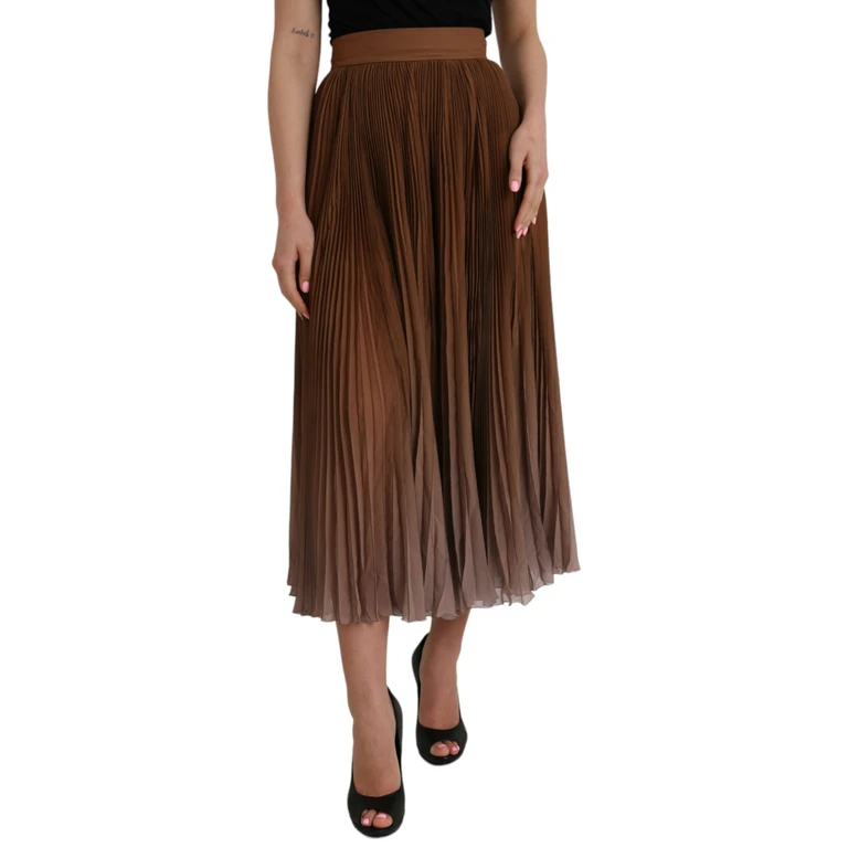 Dolce & Gabbana Brown Polyester Pleated High Waist Midi Skirt - Women