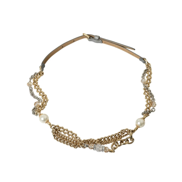 Dolce & Gabbana Blue Braided Gold Brass Chain Waist Belt Black - Women