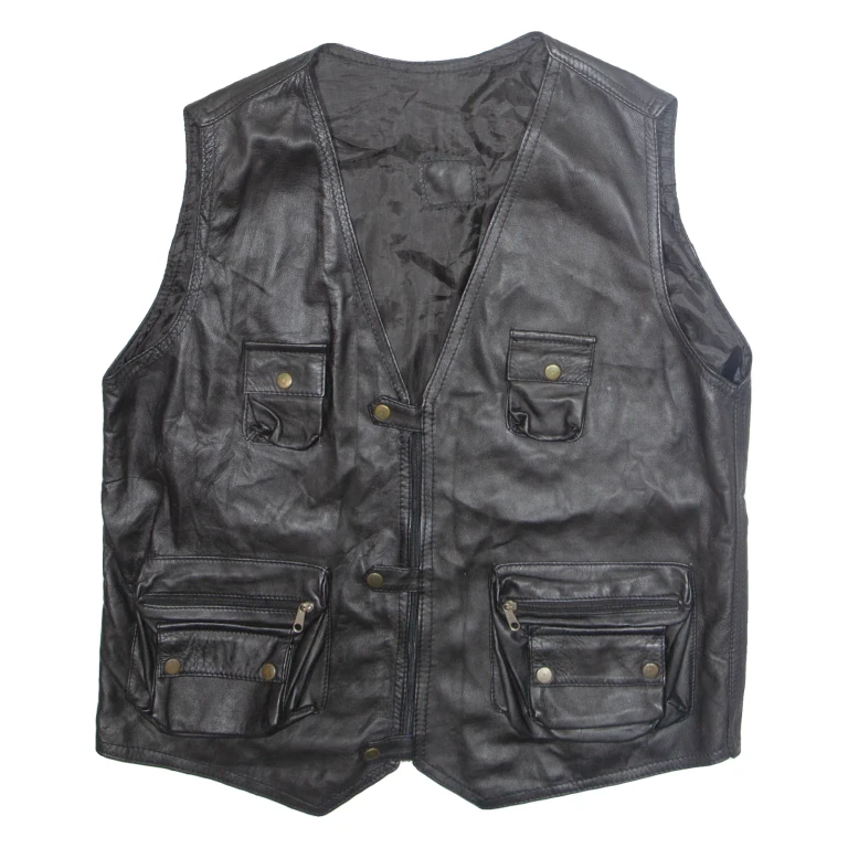 Mens Gilet Black Faux Leather XL
