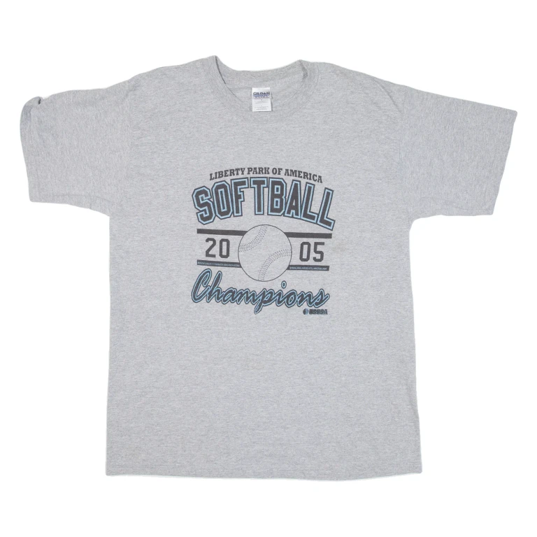 GILDAN Softball Champions Mens T-Shirt Grey USA L