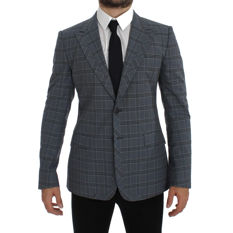 Dolce & Gabbana Blue Checkered Slim Fit Blazer Jacket Cotton Clothing - Men