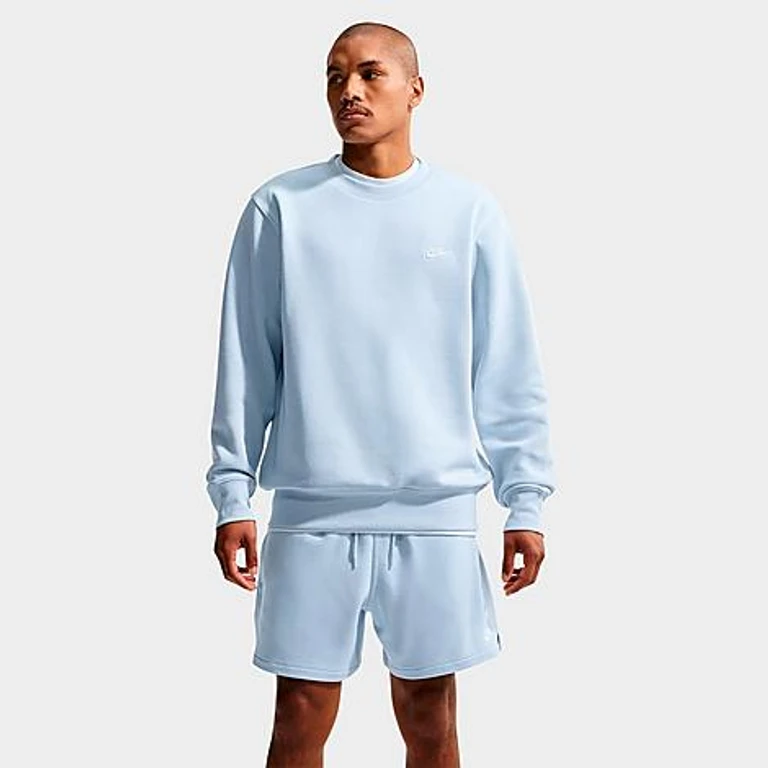 Nike Men's Club Fleece Premium Crewneck Sweatshirt in Hydrogen Blue/White Size: XS