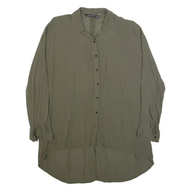 ZARA WOMAN Womens Shirt Green Collared Long Sleeve M