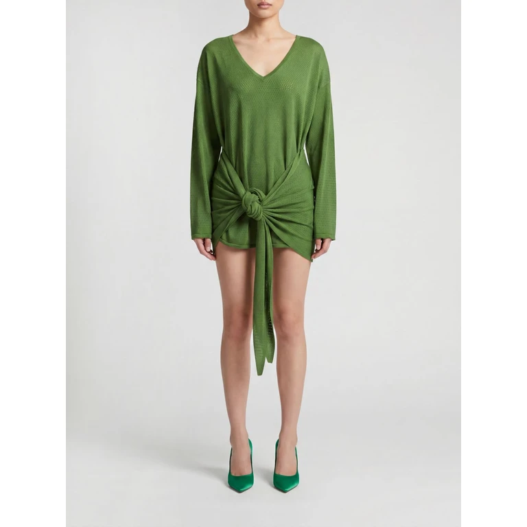 Viscose T-Shirt Mini Dress with a Sash Waist Belt (260WCA00418KVV092AA129)
