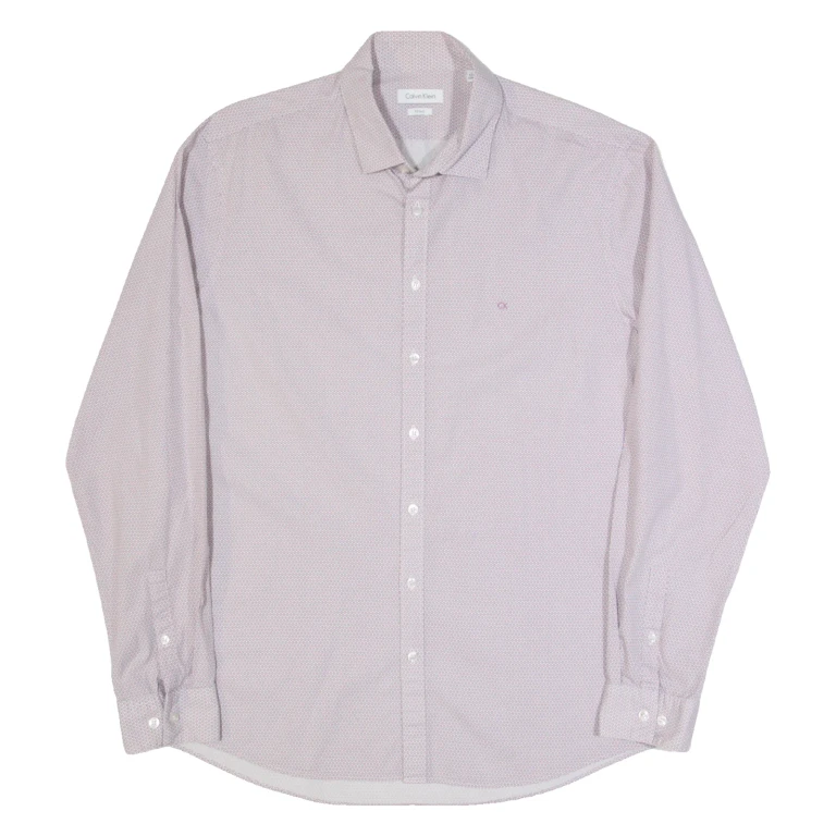 CALVIN KLEIN Fitted Mens Shirt Red Spotted Long Sleeve L