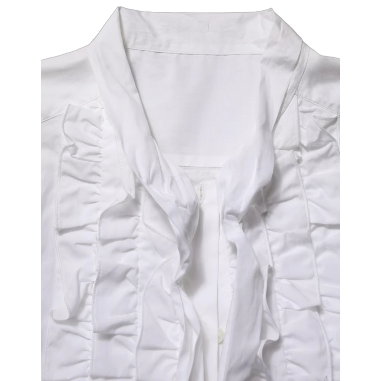 Dolce & Gabbana White Ruffled Bib Long Sleeves Blouse Top Cotton - Women