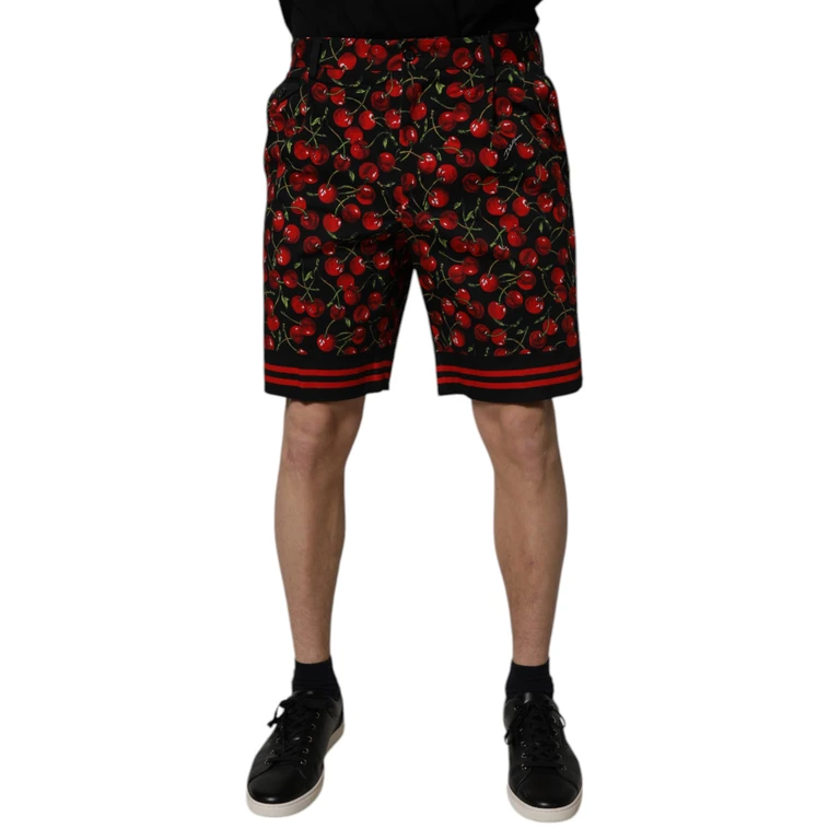 Dolce & Gabbana Black Red Cherry Print Bermuda Cotton Shorts And - Men