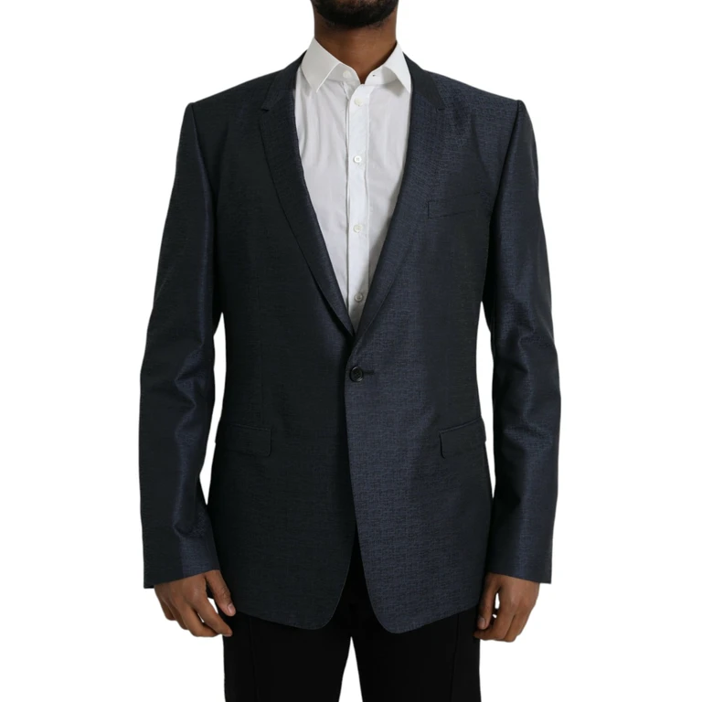 Dolce & Gabbana Blue Wool Gold Single Breasted Coat Blazer Virgin Polyester Clothing - Men