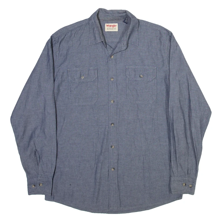 WRANGLER Mens Plain Shirt Grey Long Sleeve M