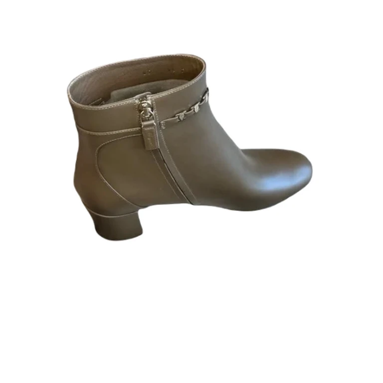 Chain-Link Leather Ankle Boots
