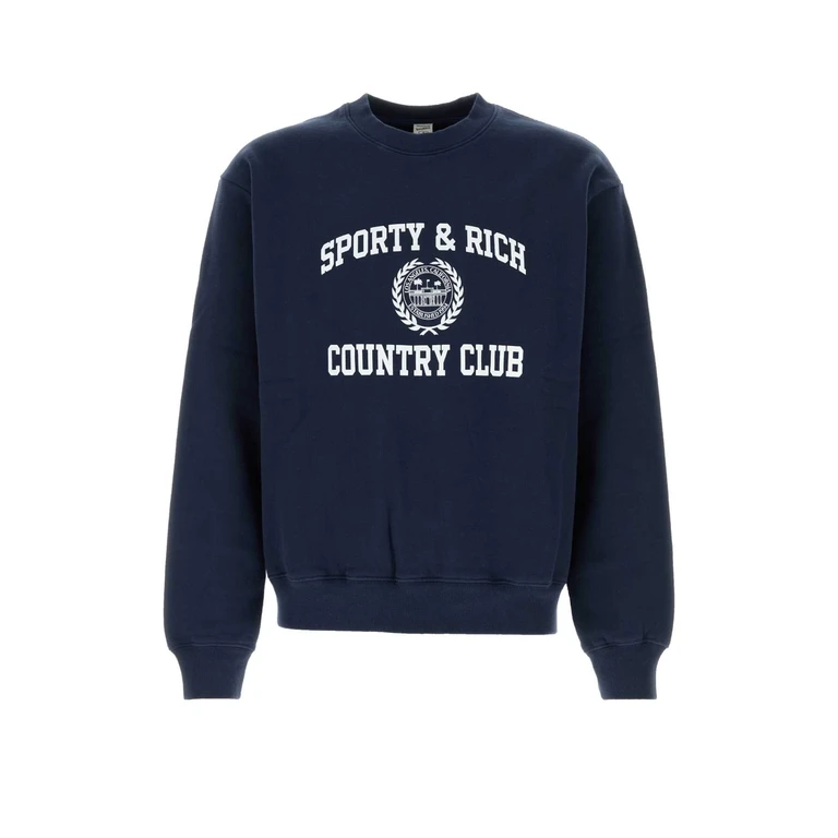 Sporty & Rich Navy Blue Cotton Sweatshirt Darknavywhite Exterior: Felpe - Unisex