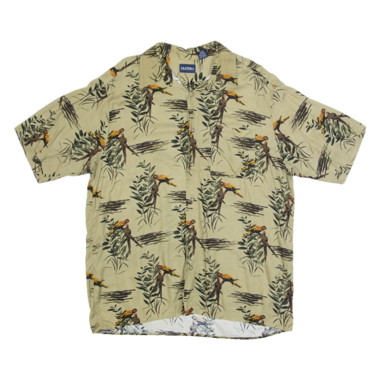 PURITAN Mens Hawaiian Shirt Green Floral L