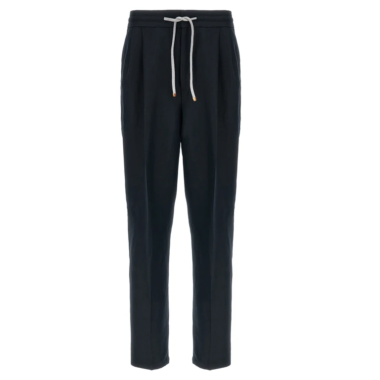 Brunello Cucinelli Blue Linen Casual Pants - Men