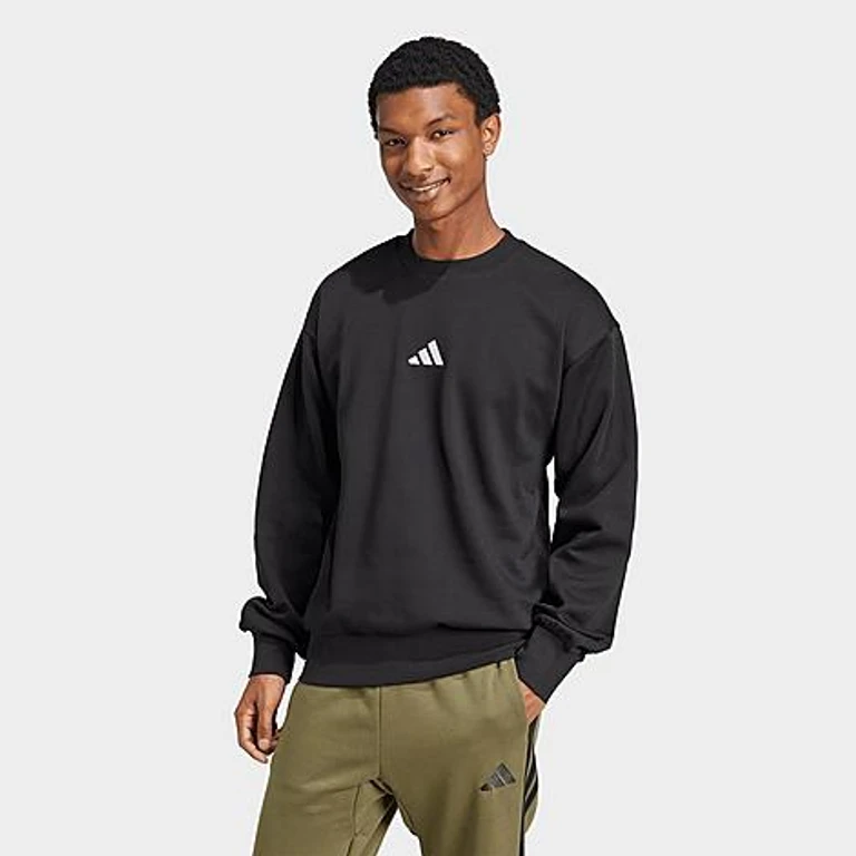 adidas Men's Essentials Feelcozy Fleece Crewneck Sweatshirt in Black/White Size: Small