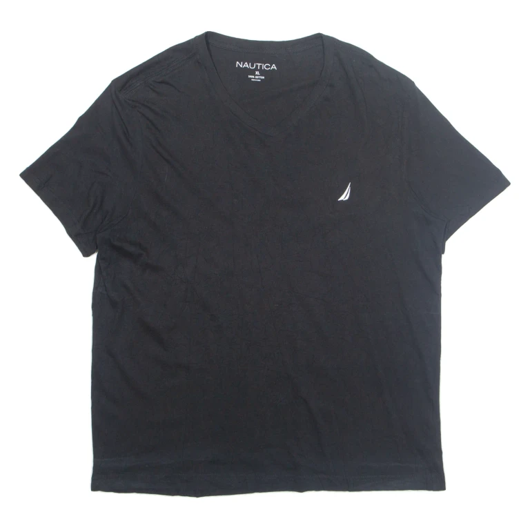 NAUTICA Mens T-Shirt Black V-Neck XL