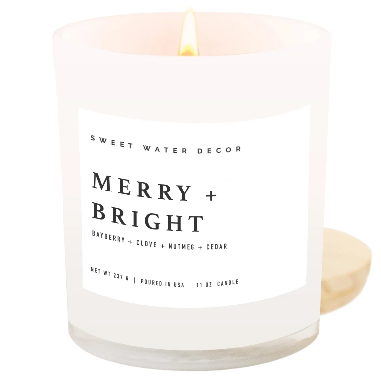 Merry and Bright Soy Candle - White Jar - 11 oz