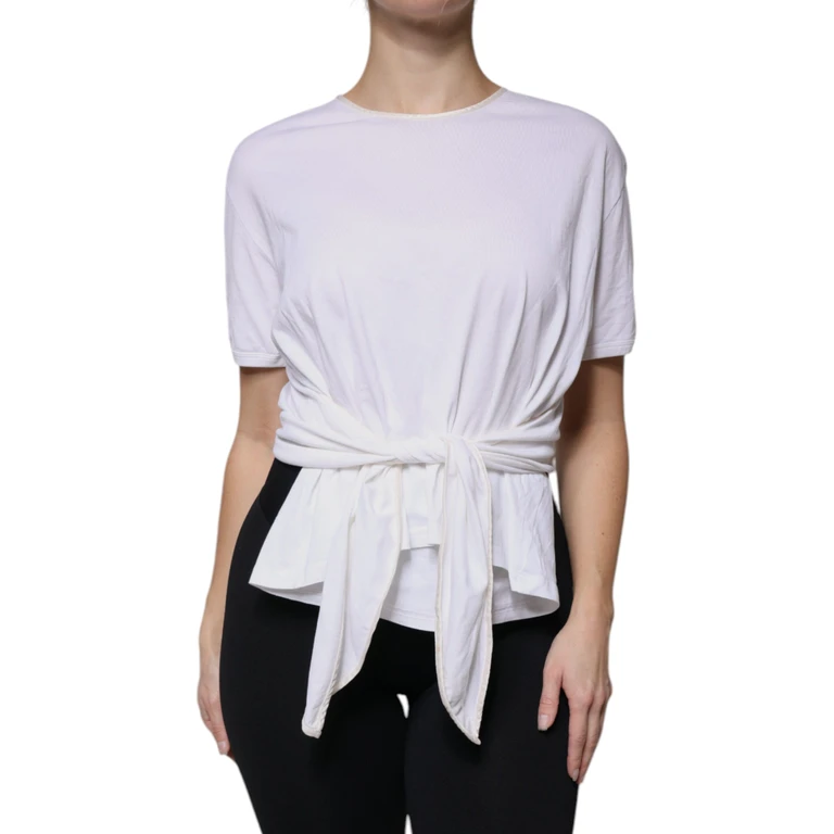 Dolce & Gabbana White Cotton Silk Round Neck Wrap Blouse Top - Women