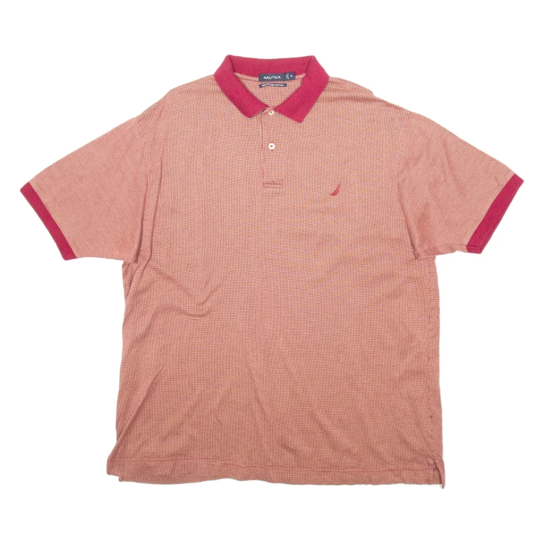 NAUTICA Mens Polo Shirt Red Check Short Sleeve XL