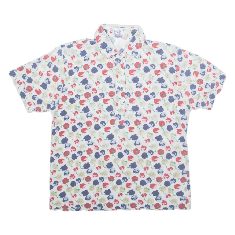 LEON LIVIN Half Button Womens Polo Shirt White Floral M