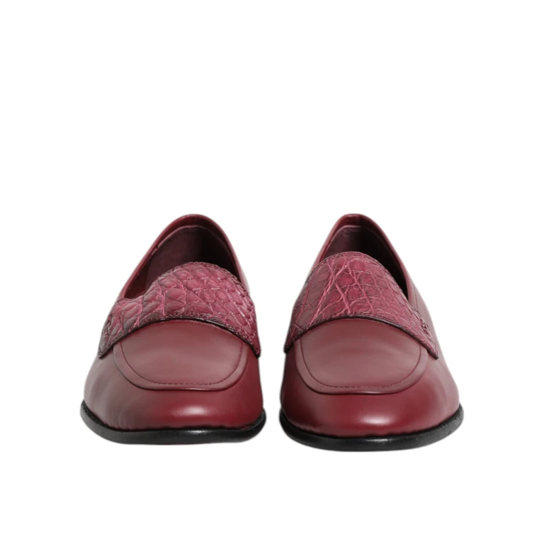 Dolce & Gabbana Burgundy Leather Formal Slip On Shoes Calfskin Caiman - Men