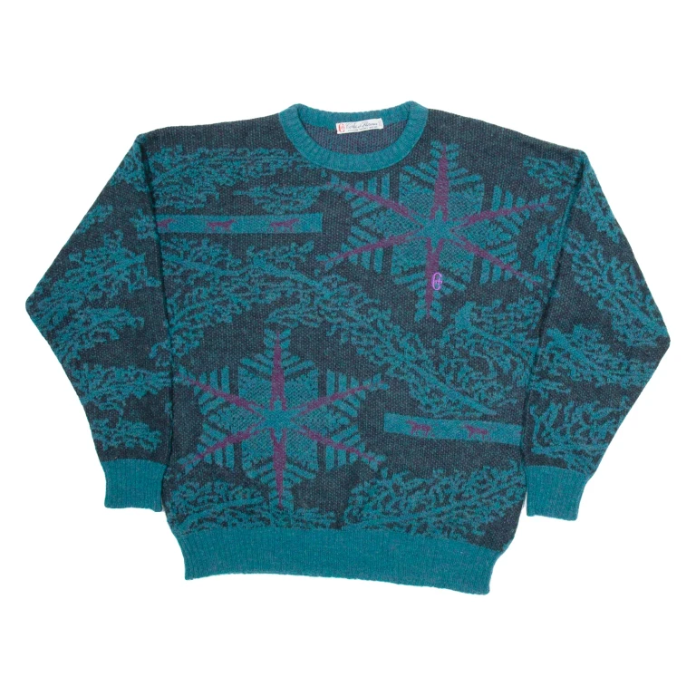 CONTE OF FLORENCE Womens Patterned Jumper Green Crazy Pattern Tight Knit Wool L