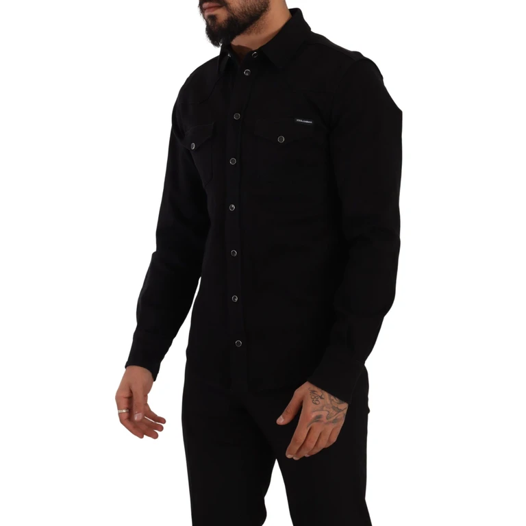 Dolce & Gabbana Black Slim Cotton Denim Stretch Shirt - Men