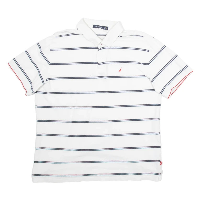 NAUTICA Mens Polo Shirt White Striped XL