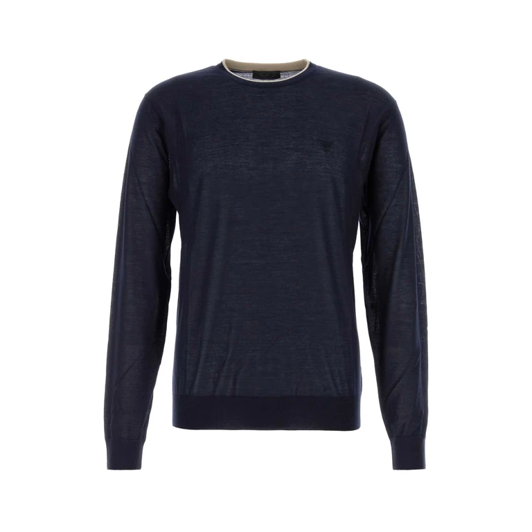 Prada Navy Blue Cashmere Blend Sweater Bleu Exterior: Silk Maglieria - Men