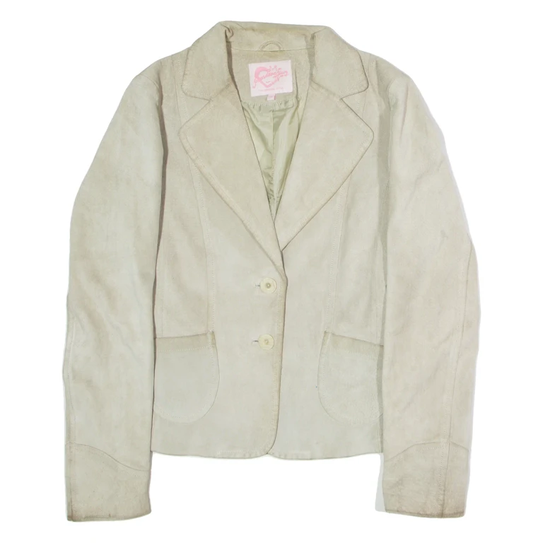 STRADIVARIUS Womens Blazer Jacket Beige Leather Suede 90s M