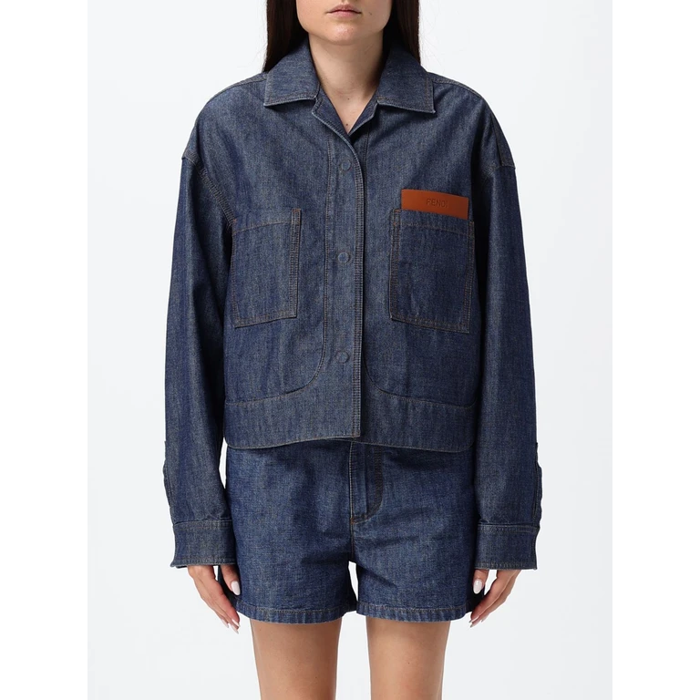 Cropped Shirt-Style Cotton Denim Jacket with Embossed Logo (FLF861AW8HF0QB0)
