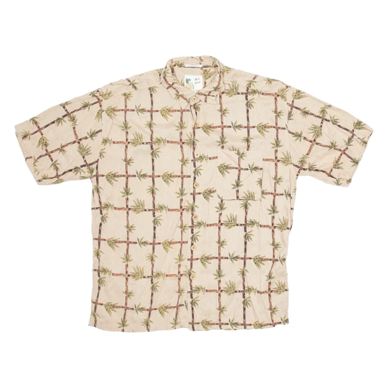 M.E SPORT Mens Hawaiian Shirt Beige Crazy Pattern XL
