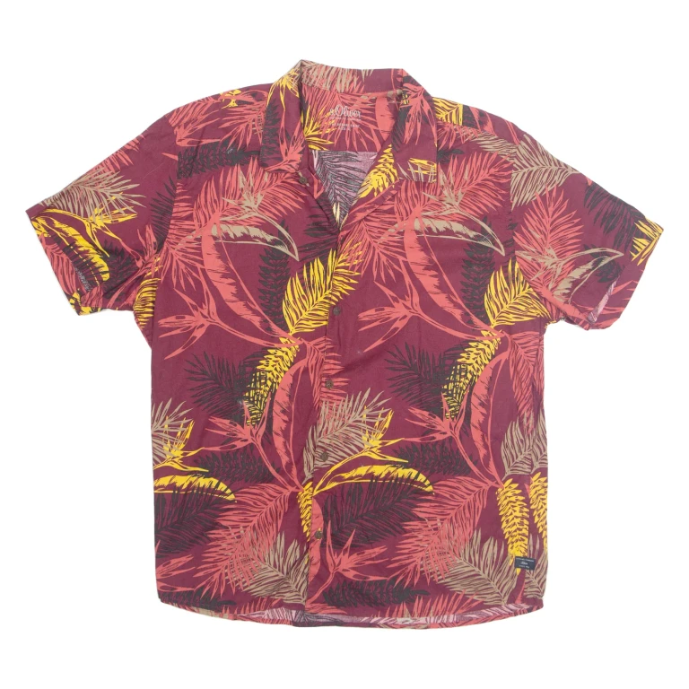 S OLIVER Mens Hawaiian Shirt Red Floral XL