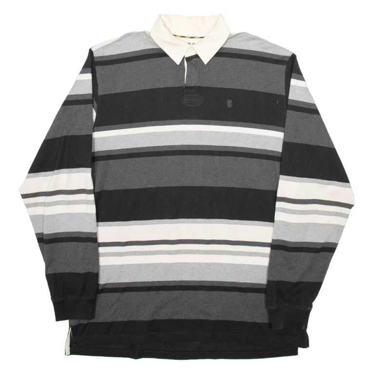 IZOD Mens Polo Shirt Black Striped Long Sleeve XL