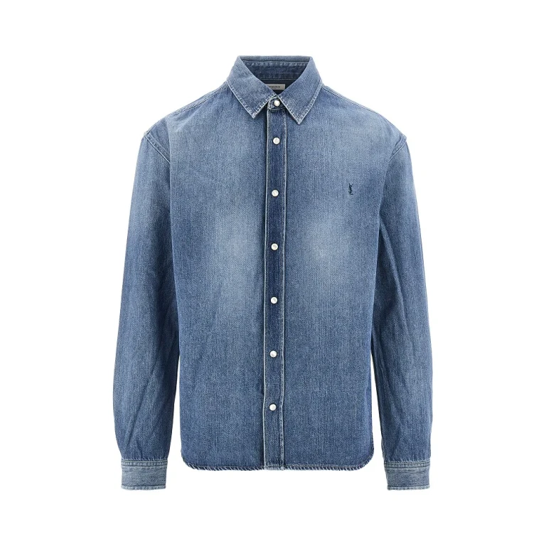 SAINT LAURENT Cassandre embroidery denim shirt Man M