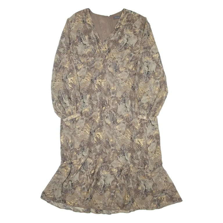 MINT VELVET Womens Day Dress Brown Animal Print Long Sleeve Long 2XL