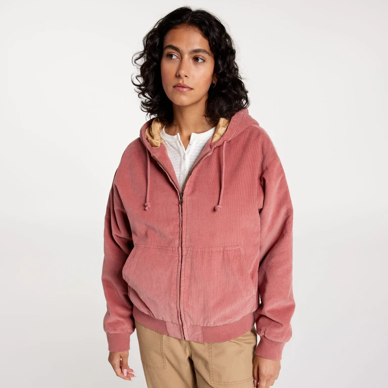 Women's Ad Cord Corduroy Quilted Fz Full Zip Hoodie
