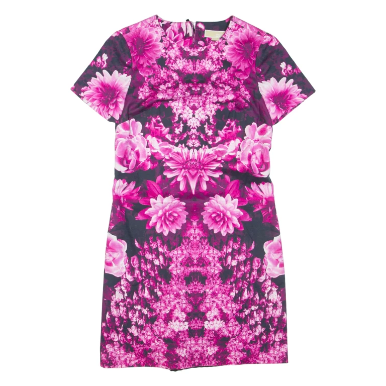 MICHAEL KORS Womens Pencil Dress Pink Floral Short Sleeve Knee Length S
