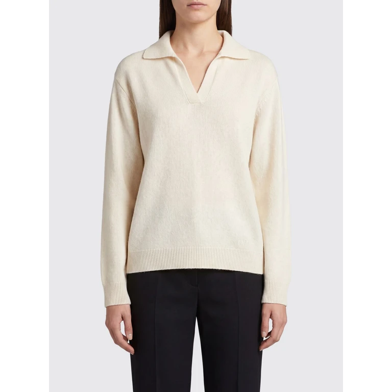 Long-Sleeved Knitted Polo in Pure Cashmere with V-Neck (KC75GAEW4MM)