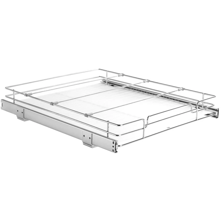 14"W x 21"D Pull Out Cabinet Organizer, Heavy Duty Slide Out Pantry Shelves, Chrome-Plated Steel Roll Out Drawers, Sliding Drawer Storage for Home, Inside Kitchen Cabinet, Bathroom, Under Sink - Silver